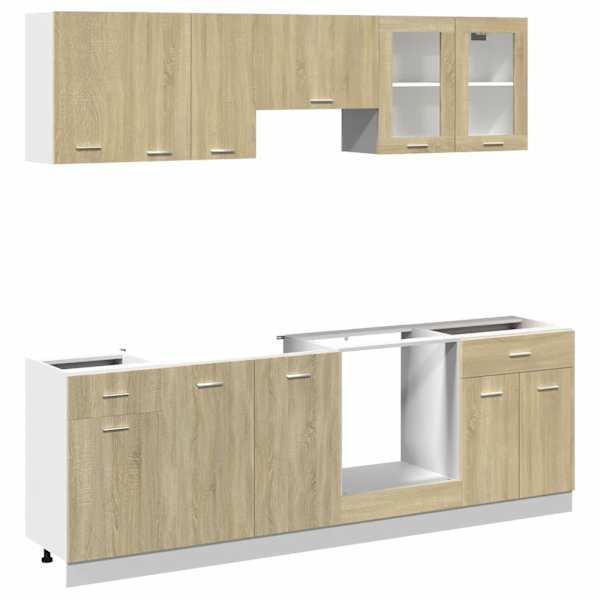 vidaXL 8-osaline k&ouml;&ouml;gikappide komplekt "Lyon", Sonoma tamm, t&ouml;&ouml;deldud puit