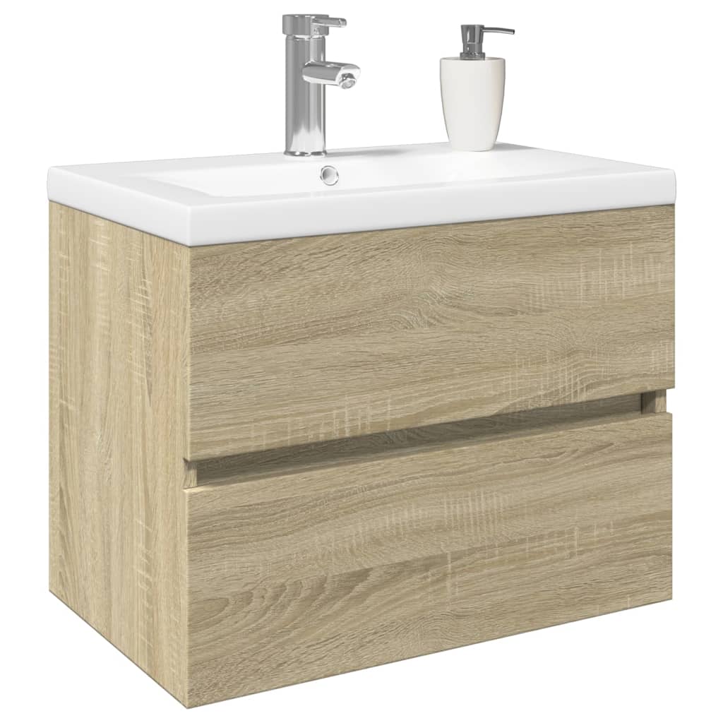 vidaXL 2-delige Badkamermeubelset keramiek en bewerkt hout afbeelding