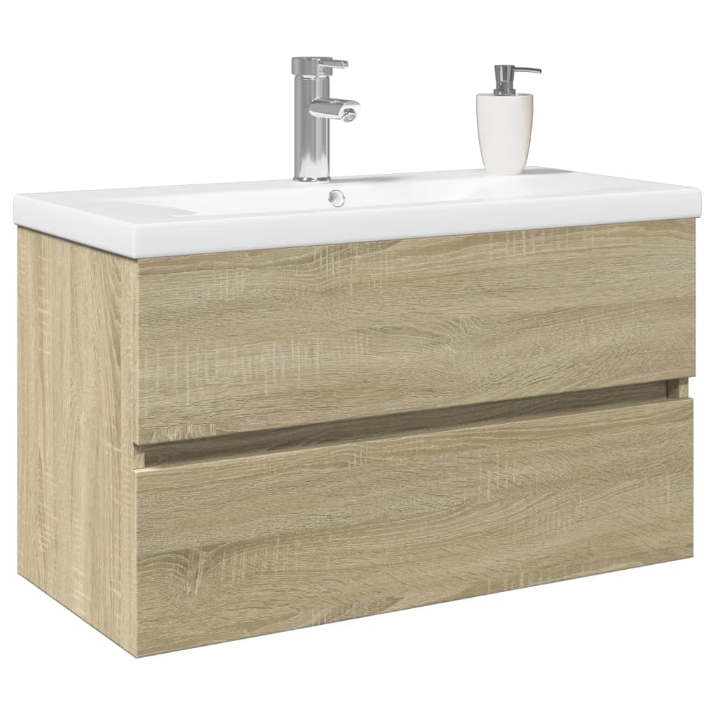 vidaXL 2-delige Badkamermeubelset keramiek en bewerkt hout afbeelding