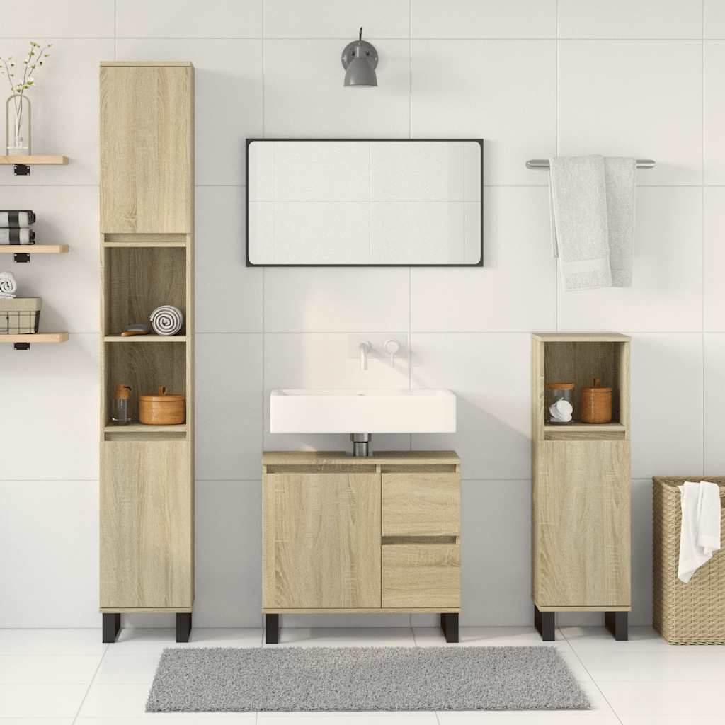 vidaXL 3-delige Badkamermeubelset bewerkt hout sonoma eikenkleurig afbeelding