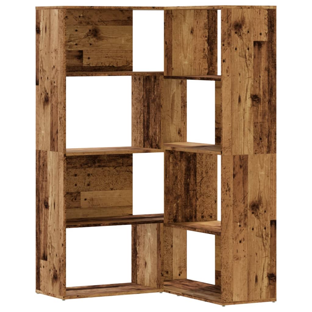 vidaXL Rohová knihovna 4patrová old wood 85x85x140 cm kompozitní dřevo