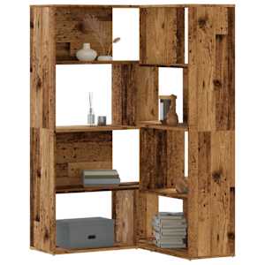 Rohová knihovna 4patrová old wood 85x85x140 cm kompozitní dřevo - obrázek 1