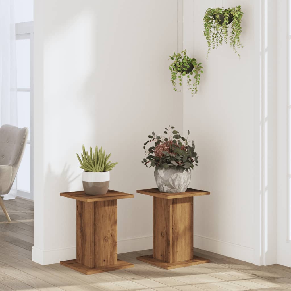 vidaXL Plantenstandaards 2 st 30x30x40 cm hout artisanaal eiken afbeelding