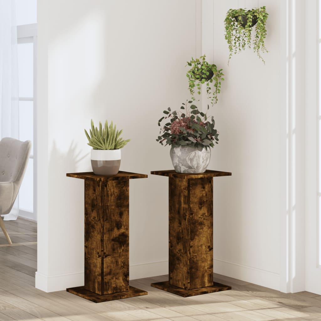 vidaXL Plantenstandaards 2 st 30x30x60 cm bewerkt hout gerookt eiken afbeelding