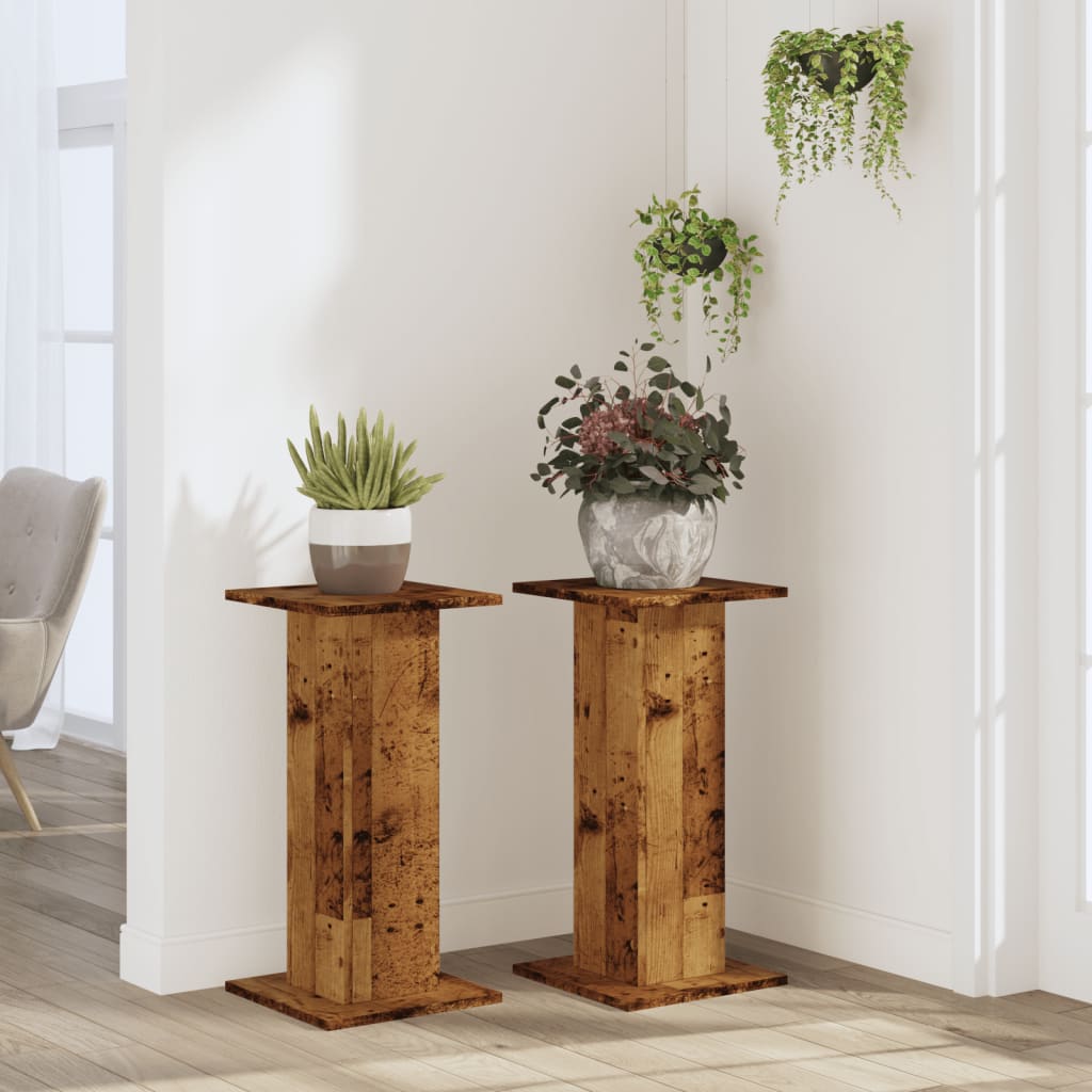 vidaXL Plantenstandaards 2 st 30x30x60 cm bewerkt hout oud houtkleurig afbeelding