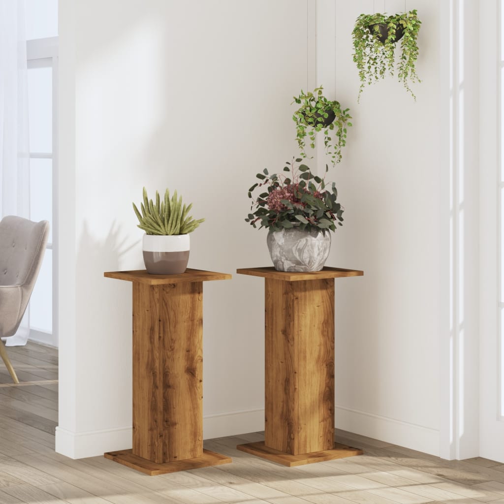 vidaXL Plantenstandaards 2 st 30x30x60 cm hout artisanaal eiken afbeelding