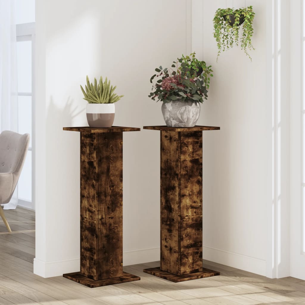 vidaXL Plantenstandaards 2 st 30x30x80 cm bewerkt hout gerookt eiken afbeelding
