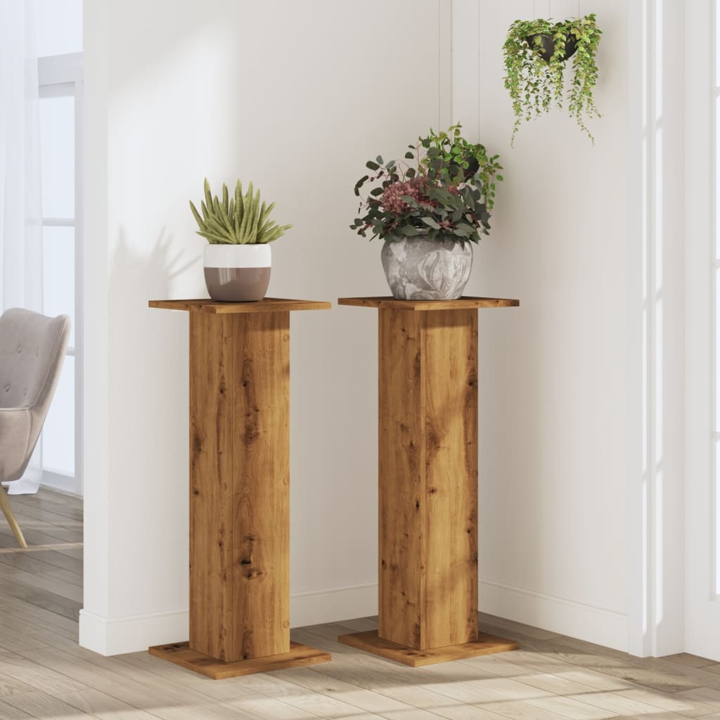 vidaXL Plantenstandaards 2 st 30x30x80 cm hout artisanaal eiken afbeelding