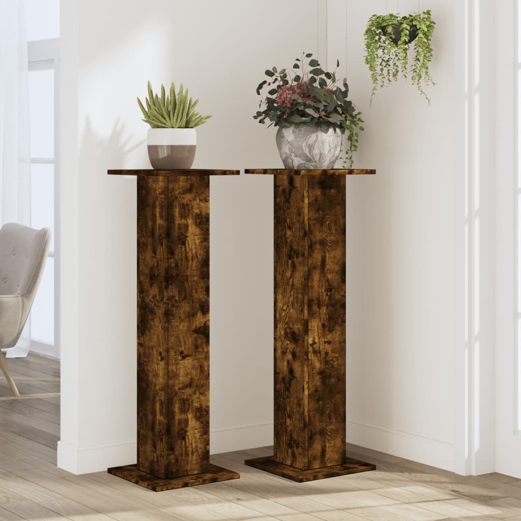 vidaXL Plantenstandaards 2 st 30x30x95 cm bewerkt hout gerookt eiken afbeelding