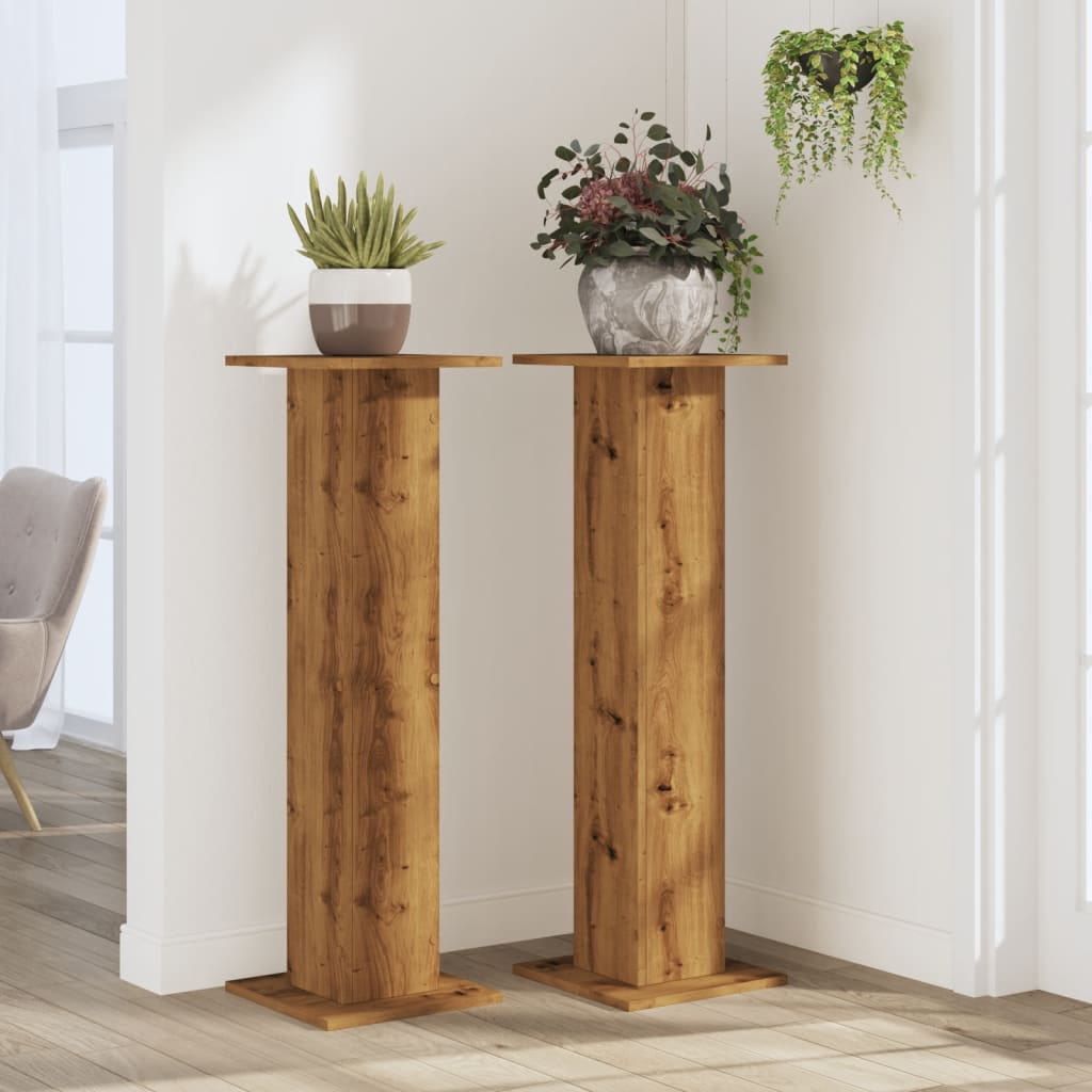 vidaXL Plantenstandaards 2 st 30x30x95 cm hout artisanaal eiken afbeelding