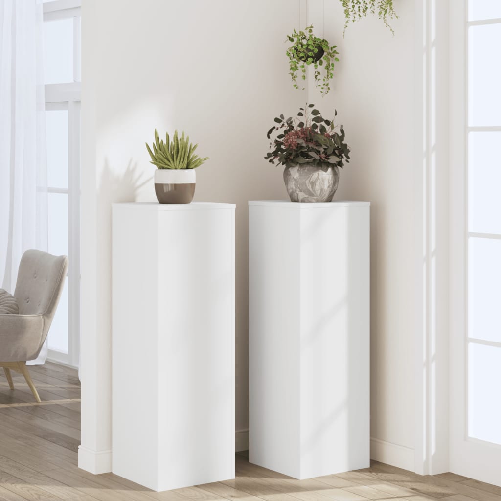 vidaXL Plantenstandaards 2 st 33x33x100 cm bewerkt hout wit afbeelding
