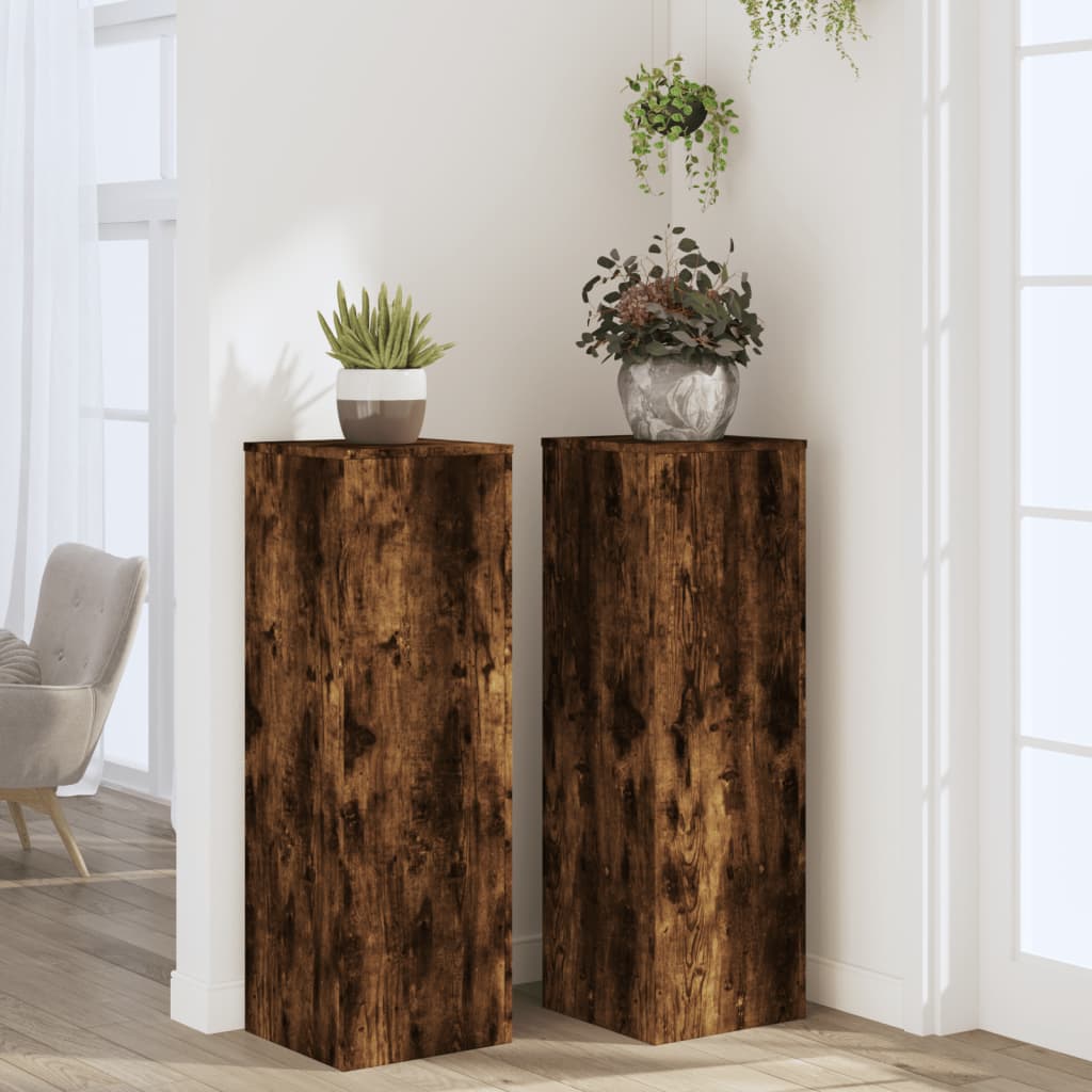 vidaXL Plantenstandaards 2 st 33x33x100 cm bewerkt hout gerookt eiken afbeelding