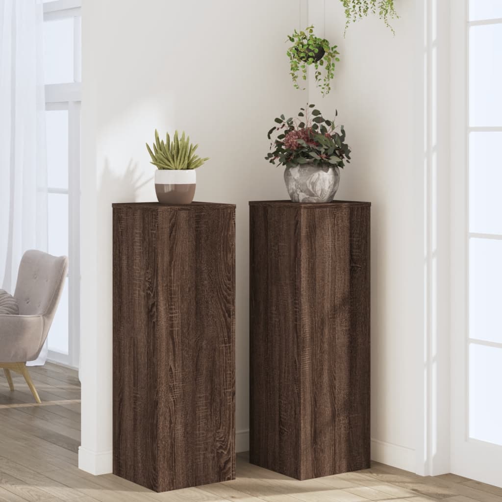 vidaXL Plantenstandaards 2 st 33x33x100 cm bewerkt hout bruin eiken afbeelding