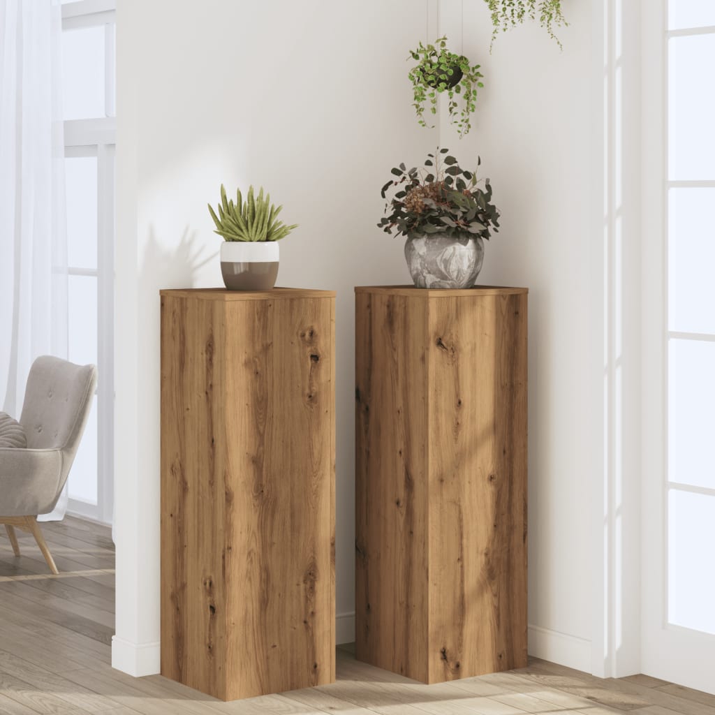vidaXL Plantenstandaards 2 st 33x33x100 cm hout artisanaal eiken afbeelding
