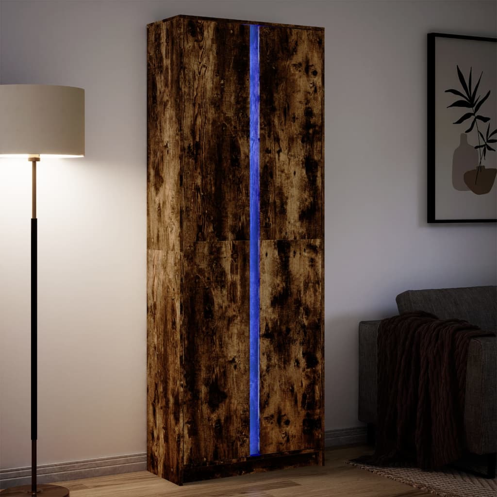 Highboard mit LED-Beleuchtung Räuchereiche 74×32,5×200 cm