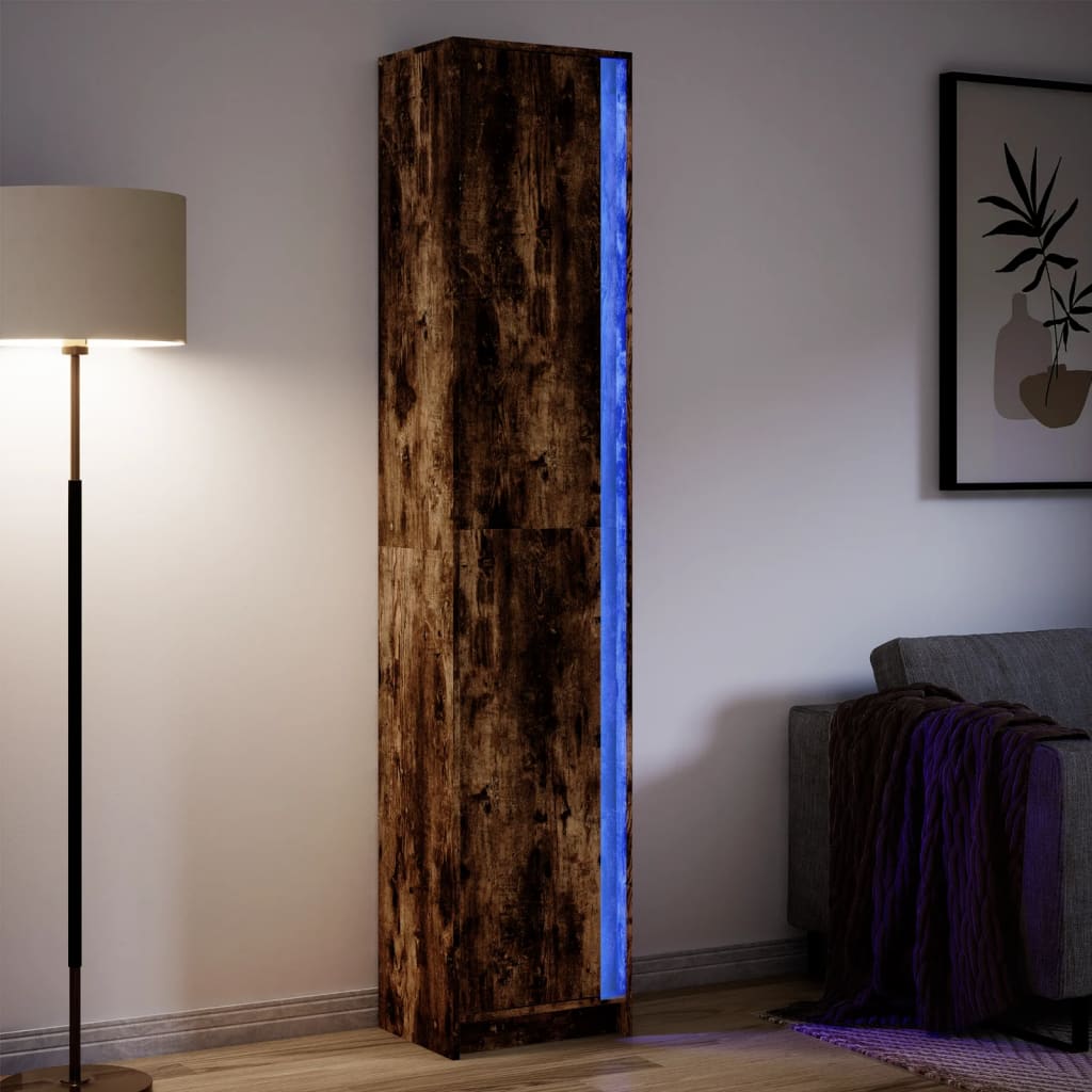 Highboard mit LED-Beleuchtung Räuchereiche 41,5×32,5×200 cm