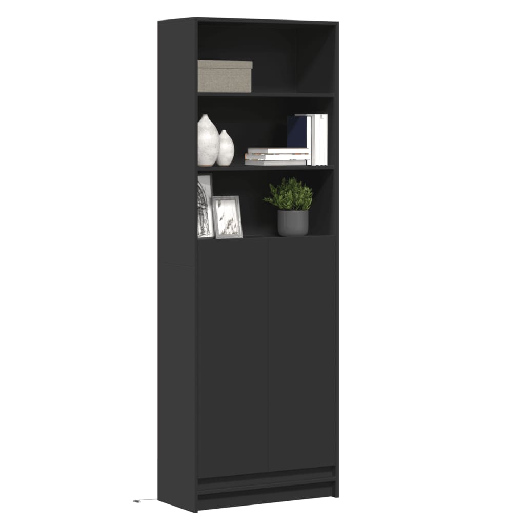 Highboard mit LED-Beleuchtung Schwarz 69×32,5×200 cm