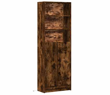 vidaXL Hoge kast met LED 69x32,5x200 cm bewerkt hout gerookt eiken