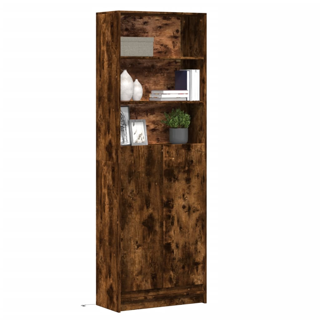 Highboard mit LED-Beleuchtung Räuchereiche 69×32,5×200 cm