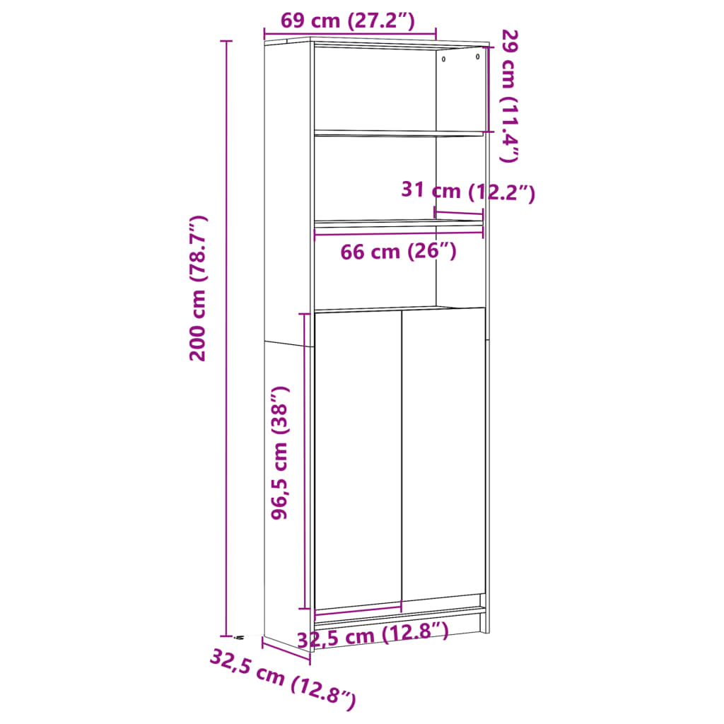 Skříň highboard s LED šedá sonoma 69 x 32,5 x 200 cm kompozit - obrázek 14