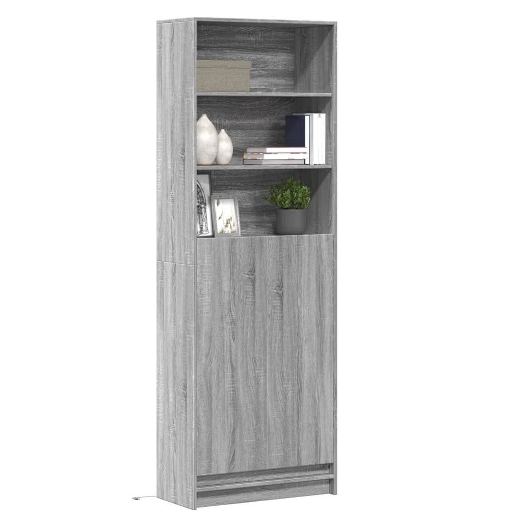 Highboard mit LED-Beleuchtung Grau Sonoma 69×32,5×200 cm