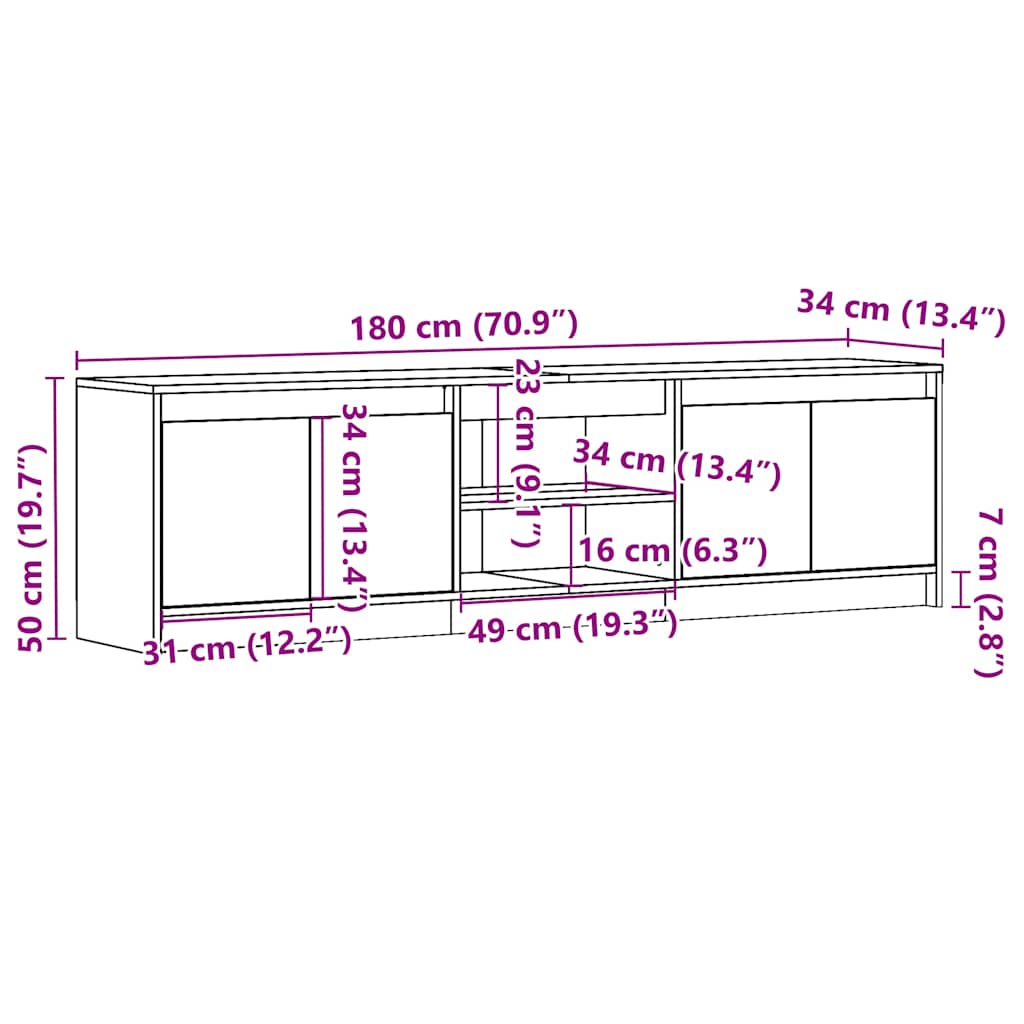 TV skříňka s LED kouřový dub 180 x 34 x 50 cm kompozitní dřevo - obrázek 14