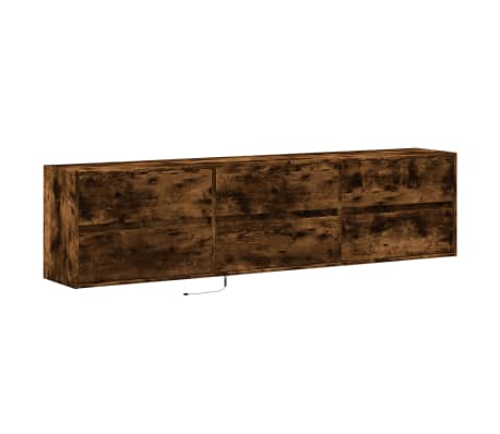 vidaXL Meuble TV mural avec LED ch&ecirc;ne fum&eacute; 180x31x45 cm