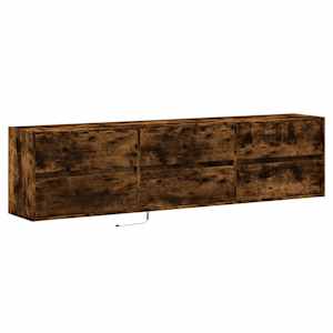 vidaXL Meuble TV mural avec LED ch&ecirc;ne fum&eacute; 180x31x45 cm