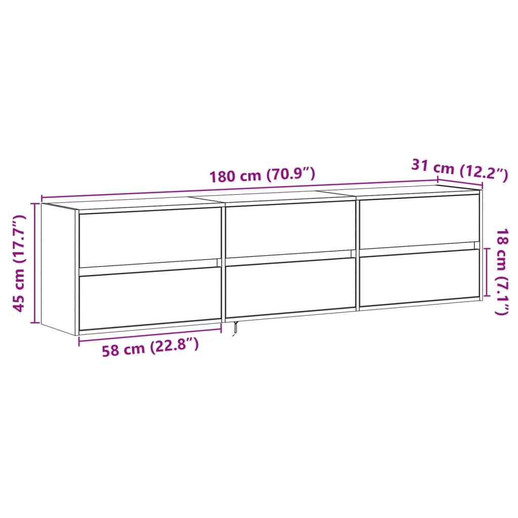 Nástěnná TV skříňka s LED šedá sonoma 180 x 31 x 45 cm - obrázek 15