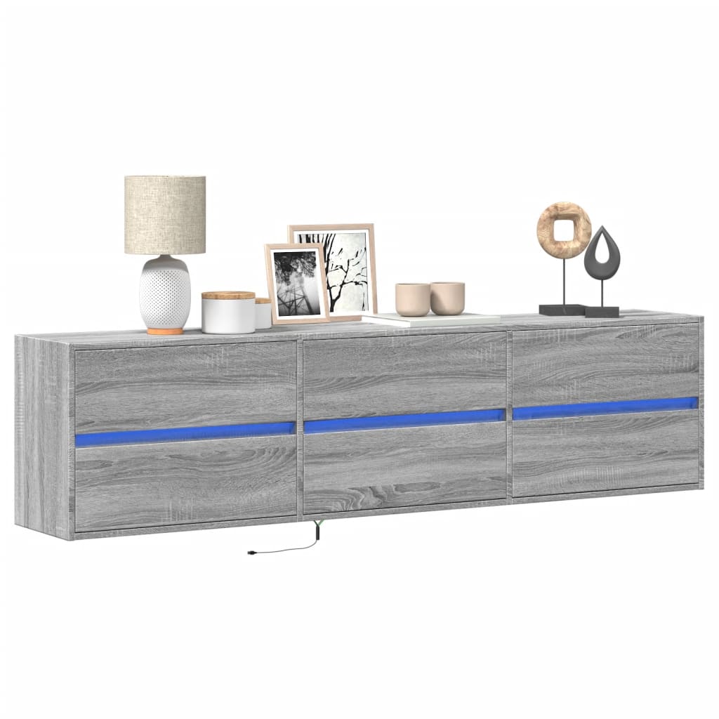 vidaXL TV-Wandschrank mit LED Grau Sonoma 180x31x45 cm