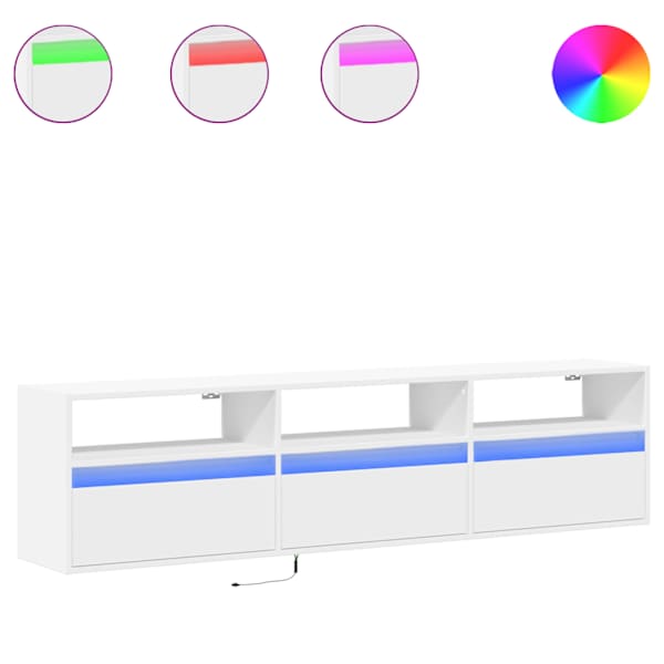 vidaXL teleri seinakapp LED-tuledega, valge, 180 x 31 x 45 cm