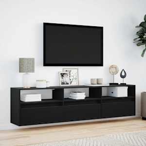 Nástěnná TV skříňka s LED svítidlem černá 180 x 31 x 45 cm - obrázek 4