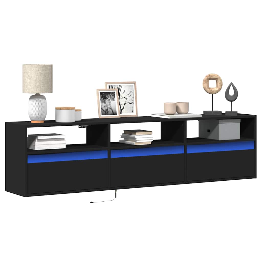 vidaXL Dulap TV suspendat cu LED, negru, 180x31x45 cm