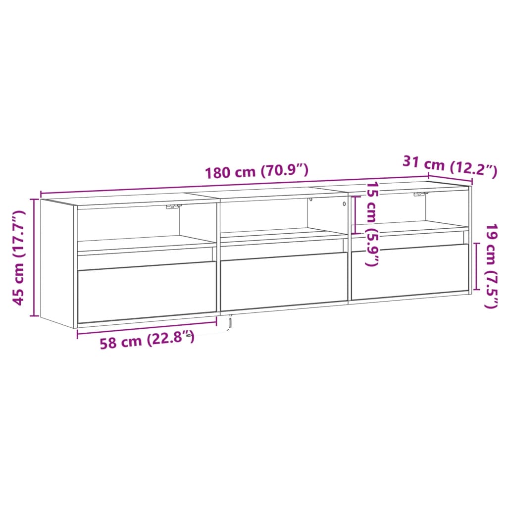Nástěnná TV skříňka s LED dub sonoma 180 x 31 x 45 cm - obrázek 16