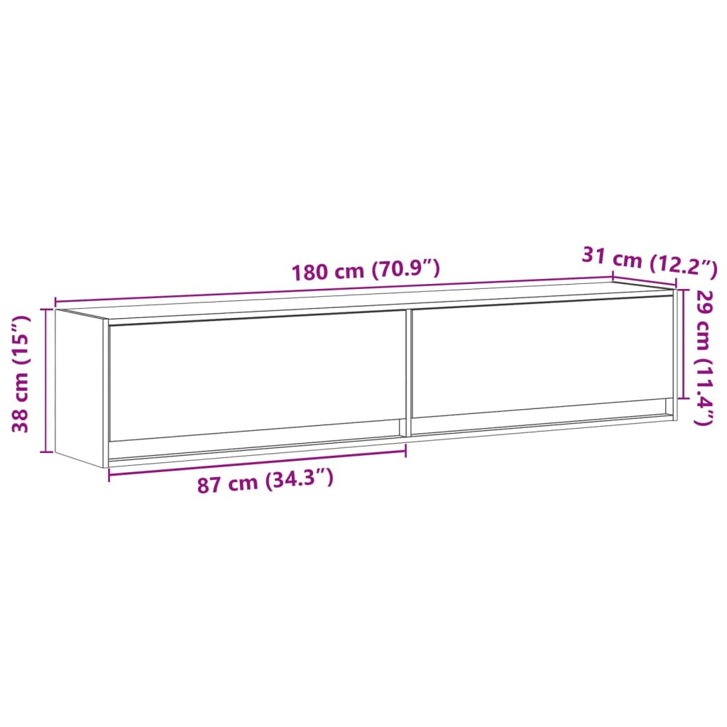 Nástěnná TV skříňka s LED dub sonoma 180 x 31 x 38 cm - obrázek 16