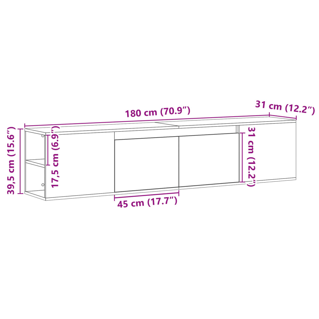 Nástěnná TV skříňka s LED bílá 180 x 31 x 39,5 cm - obrázek 15