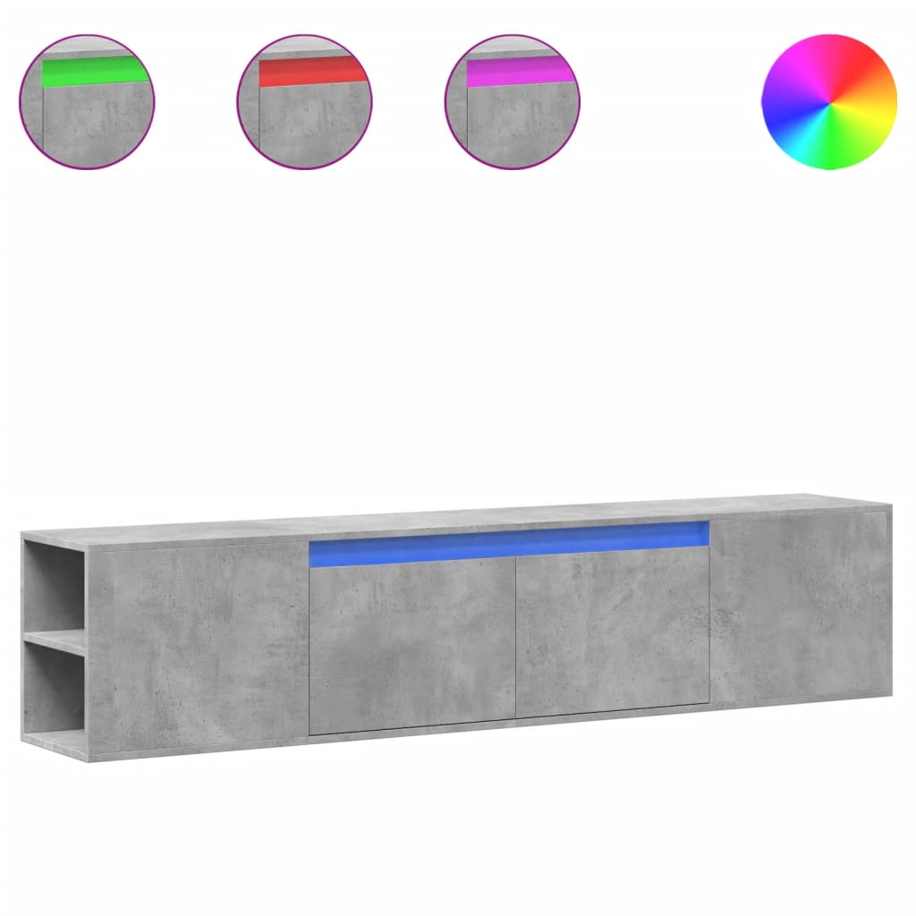 vidaXL TV nástenná skrinka s LED svetlami betónovo sivá 180x31x39,5 cm