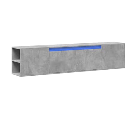 vidaXL Comodă TV de perete cu lumini LED, gri beton, 180x31x39,5 cm
