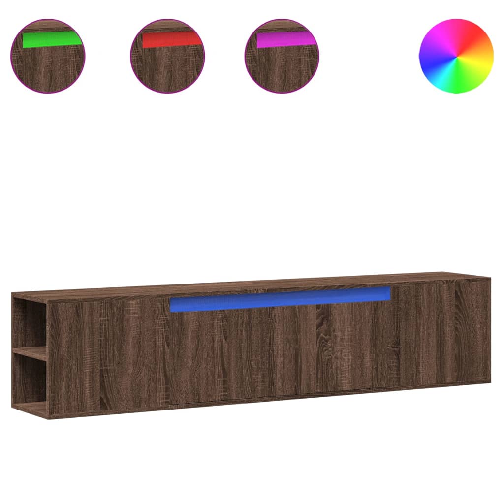 vidaXL TV nástenná skrinka s LED svetlami hnedý sonoma 180x31x38 cm