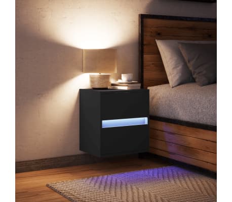 vidaXL Noptieră montată pe perete cu lumini LED, negru