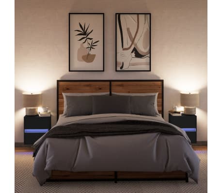 vidaXL Wand-Nachttische mit LED-Leuchten 2 Stk. Schwarz