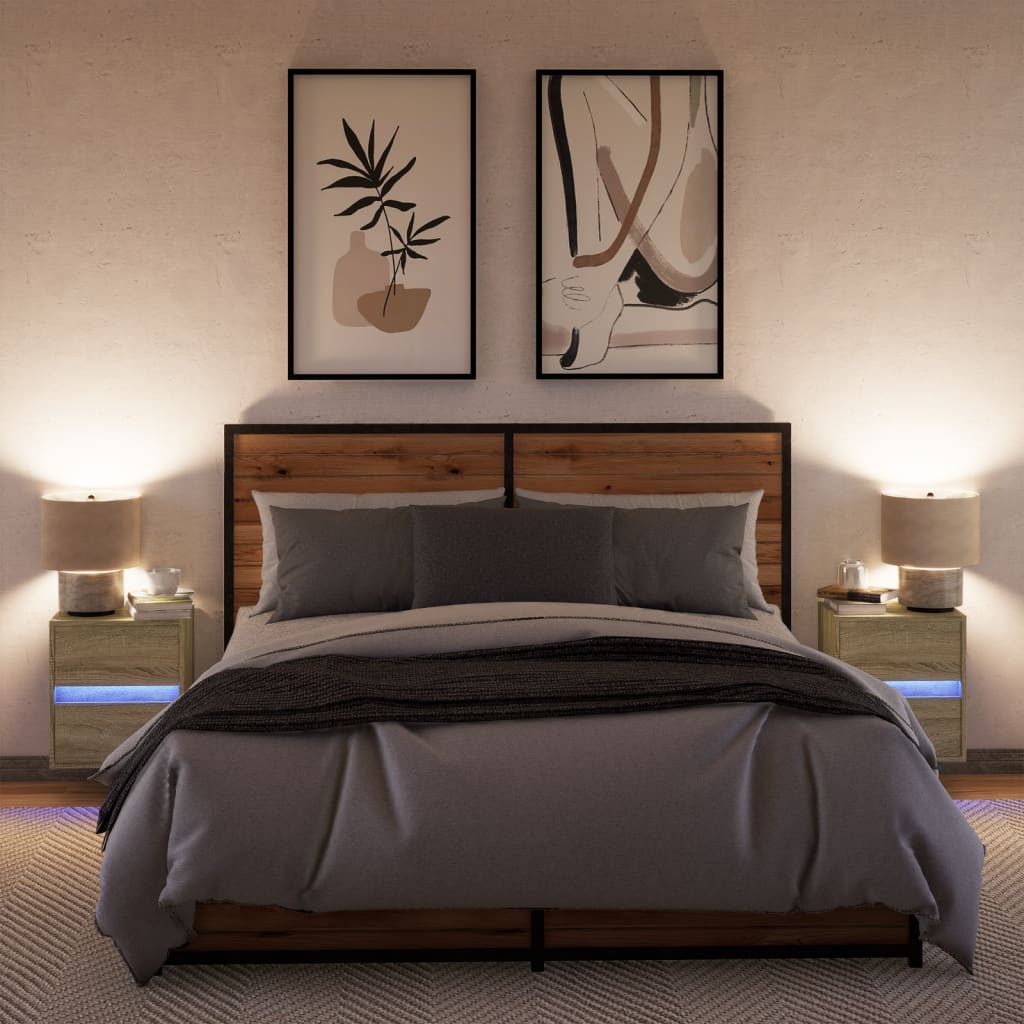 vidaXL Nachtkastjes met LED wandgemonteerd 2 st sonoma eikenkleurig afbeelding