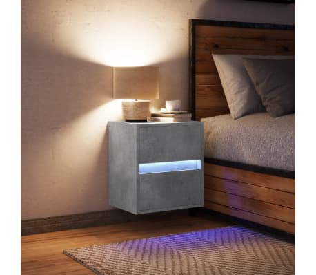 vidaXL Nachtkastje met LED's wandgemonteerd betongrijs