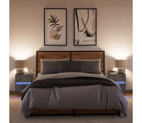 vidaXL Wall-mounted Bedside Cabinet Set of 2 Concrete grey Engineered wood