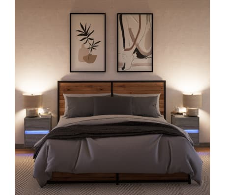 vidaXL Tables de chevet murales avec lumi&egrave;res LED 2 pcs sonoma gris