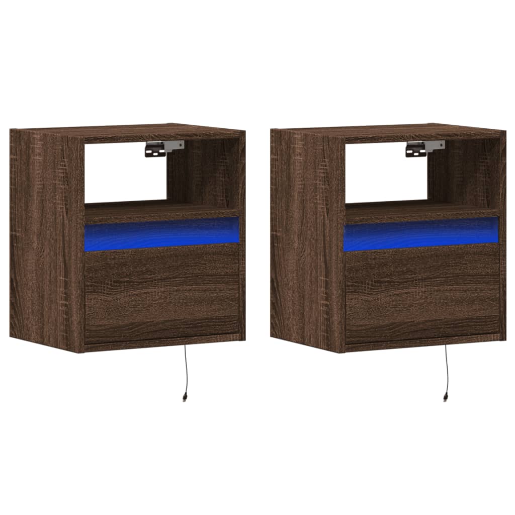 vidaXL Nachtkastjes met LED's 2 st wandgemonteerd bruin eikenkleur afbeelding