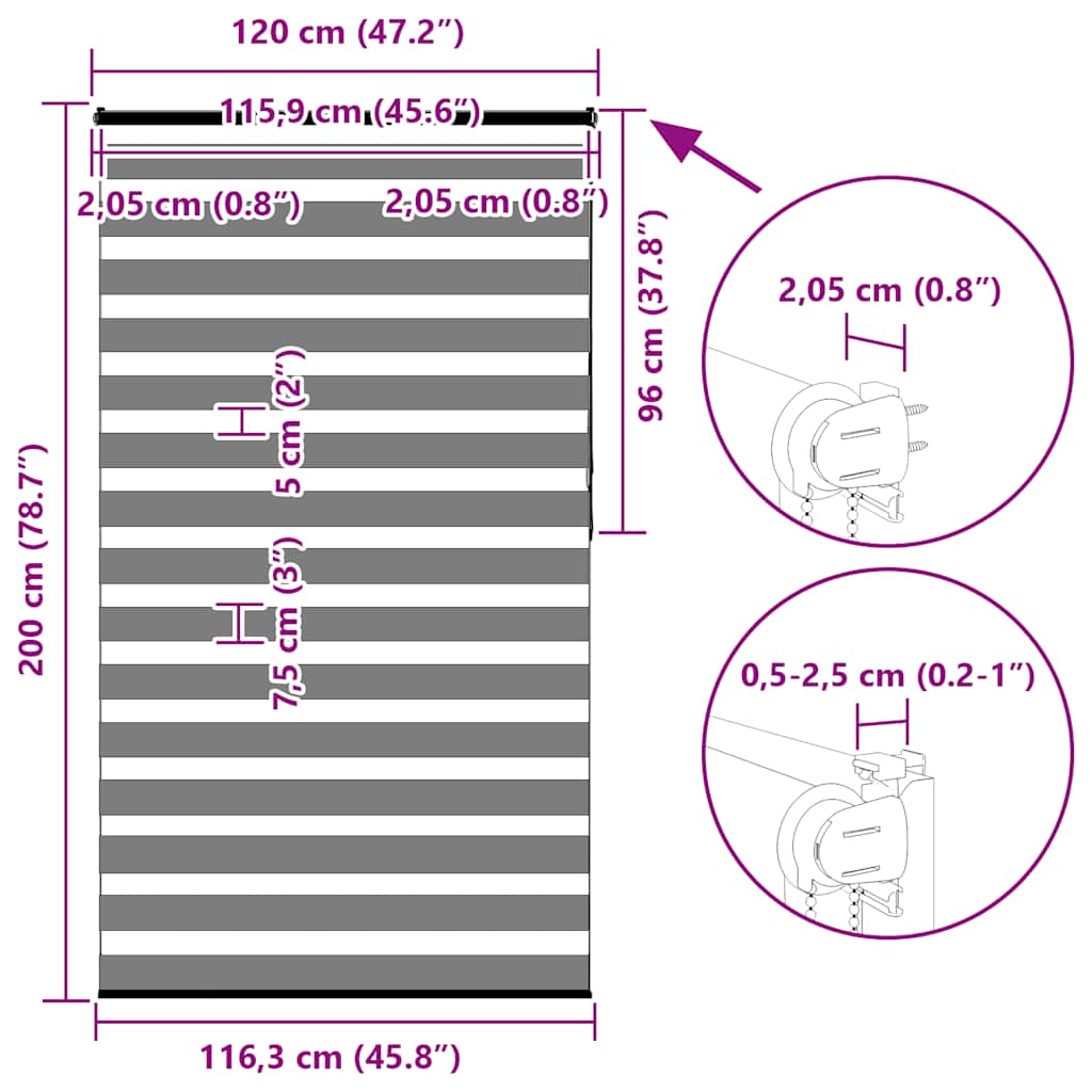 Zebra roleta tmavě šedá 120x200cm šířka látky 115,9cm polyester - obrázek 16
