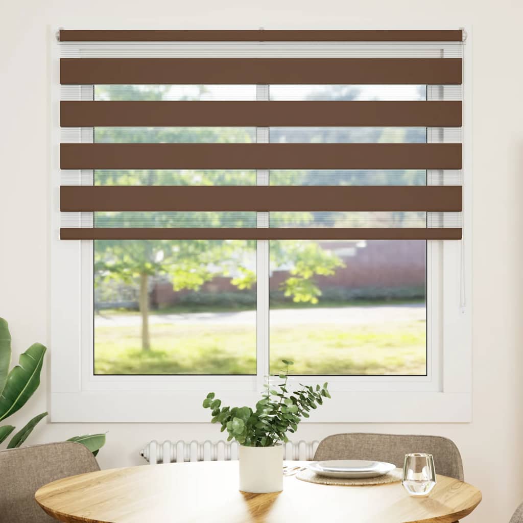 vidaXL Zebra rolgordijn 140x150 cm stofbreedte 135,9cm polyester bruin afbeelding