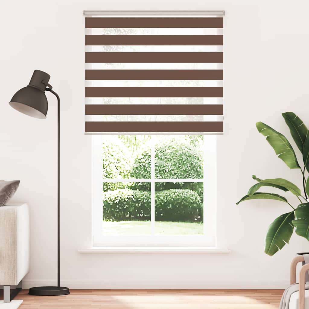 vidaXL Zebra rolgordijn 130x200 cm stofbreedte 125,9cm polyester bruin afbeelding