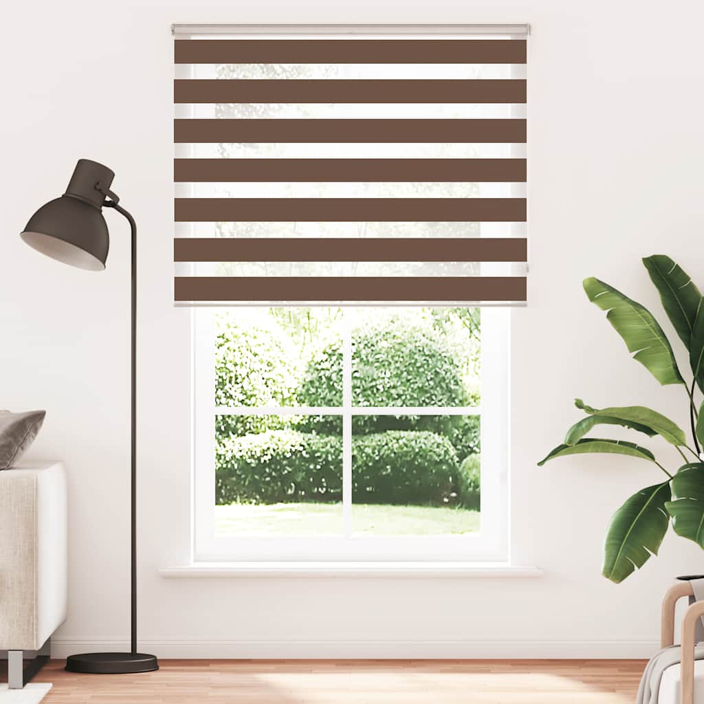 vidaXL Zebra rolgordijn 145x200 cm stofbreedte 140,9cm polyester bruin afbeelding